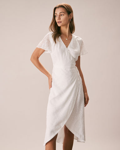 The White V Neck Dobby Mesh Midi Dress