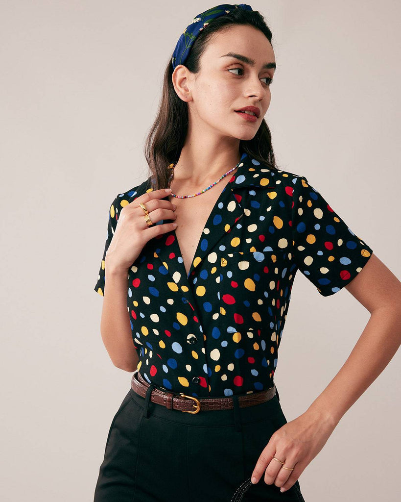 The Colorful Polka Dots Shirt & Reviews - Black - Tops | RIHOAS