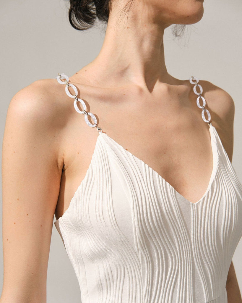 The White Water Ripple Textured Pearl Strap Mini Dress - Women's 
