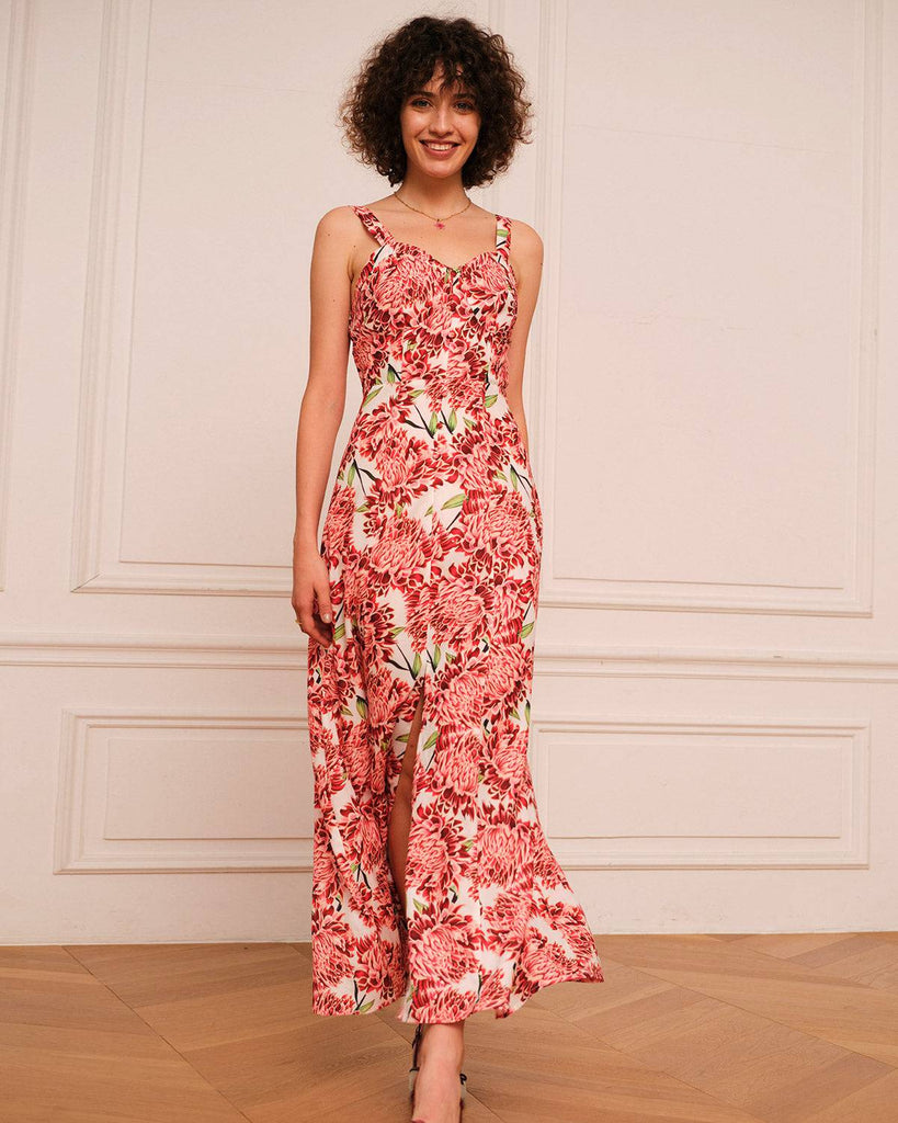The Floral Print Split Maxi Dress & Reviews - Red - Dresses | RIHOAS