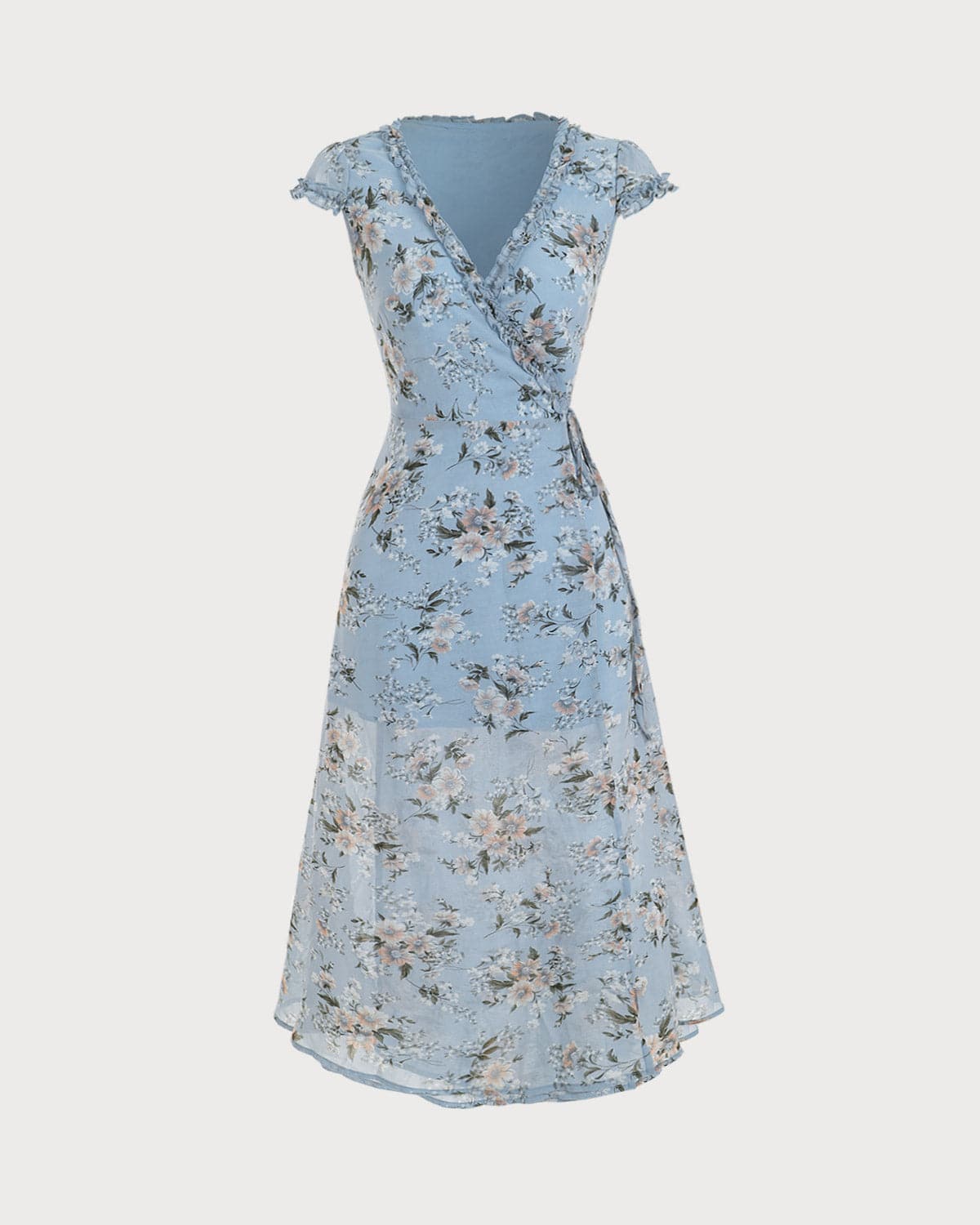 Ditsy Floral Wrap Midi Dress & Reviews - Blue - Dresses | RIHOAS