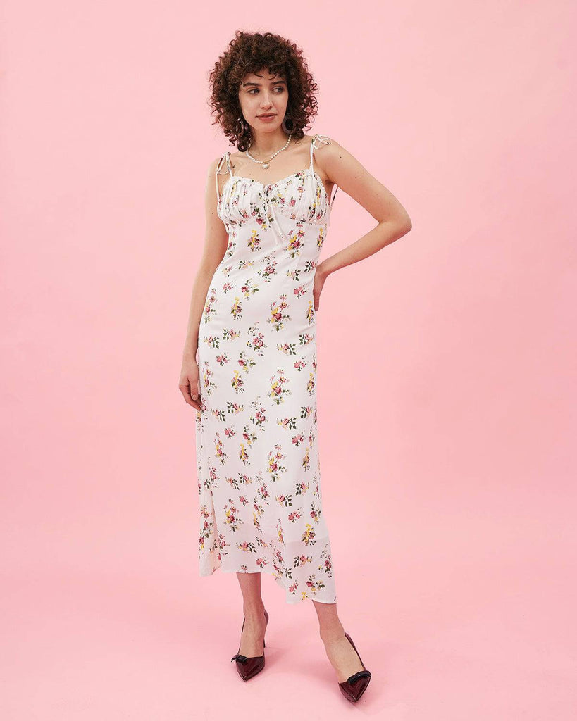The Deep V Floral Print Midi Dress - RIHOAS
