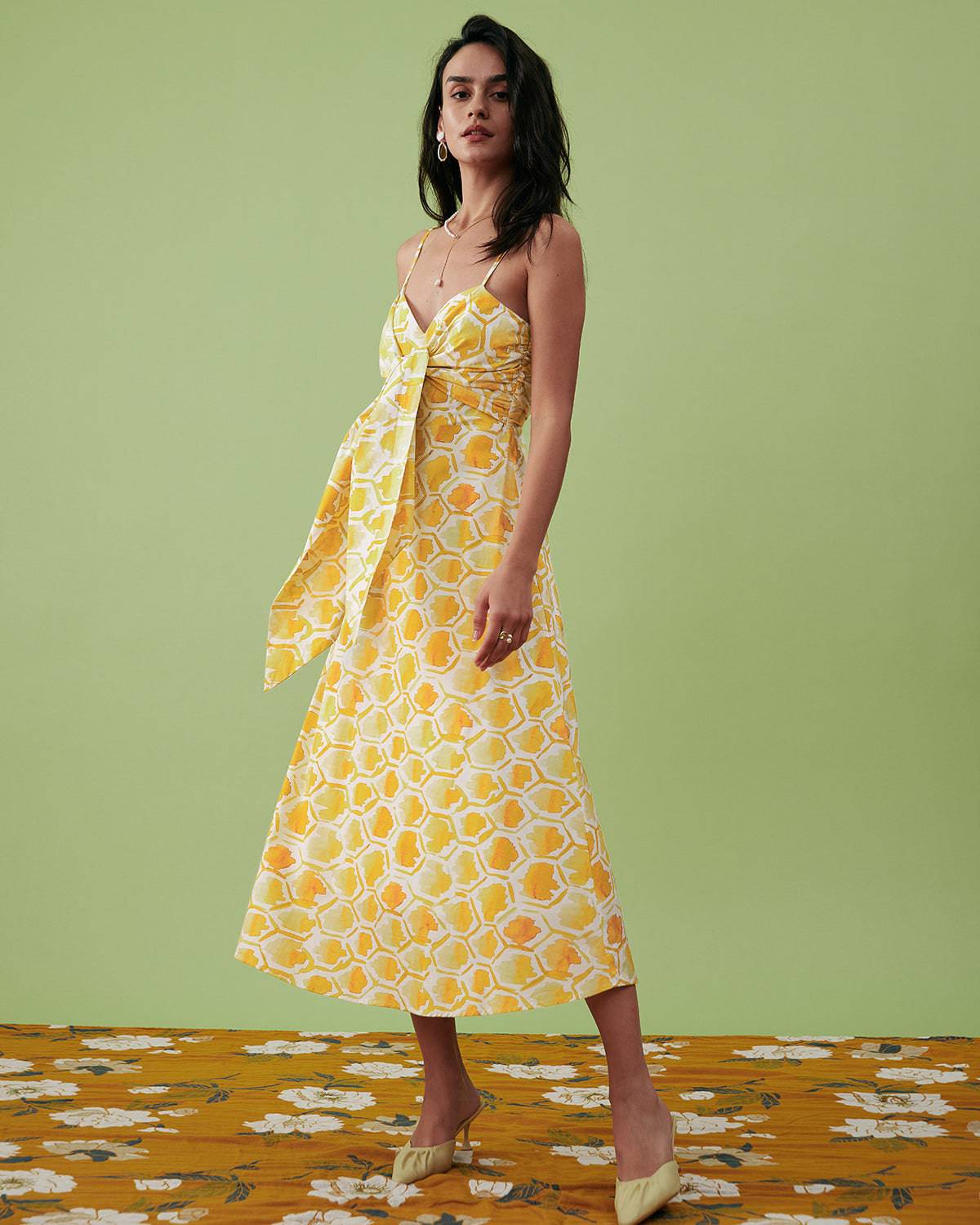 The Premium-fabric Tied Front Peekaboo Cami Dress & Reviews - Yellow ...
