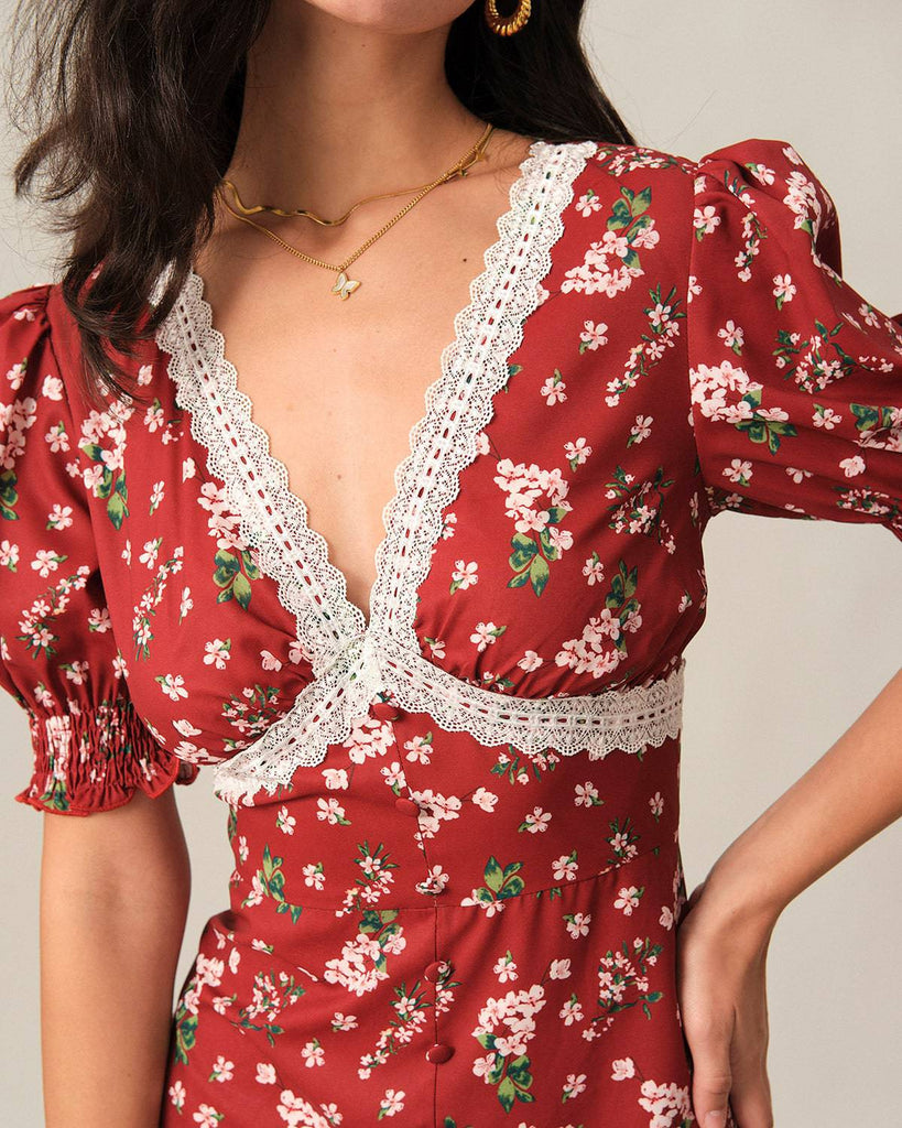 The Lace Trim Floral Mini Dress - RIHOAS