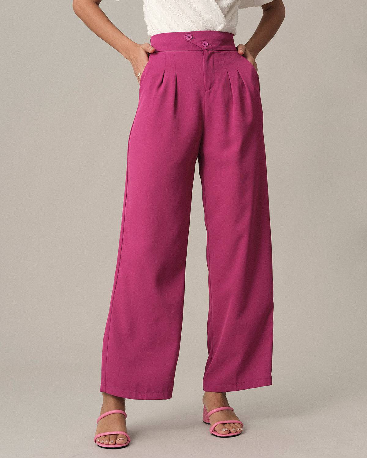 The High Waist Pleated Pants & Reviews - Rose Red - Bottoms | RIHOAS