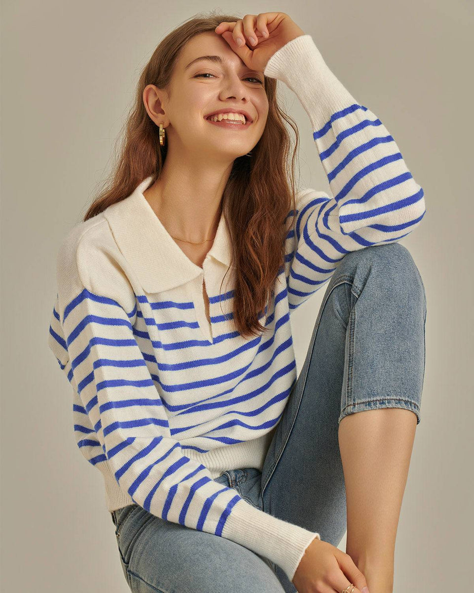 The Mariner Striped Sweater & Reviews - White/Blue - Tops | RIHOAS