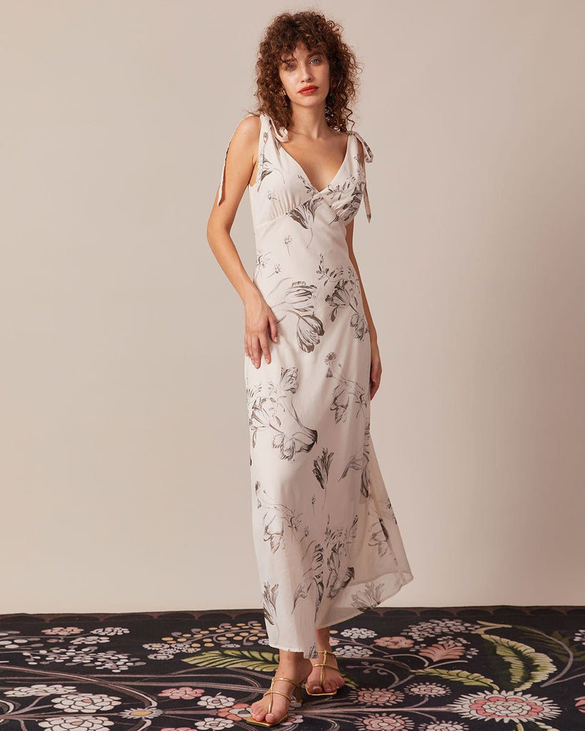 The Multi V Neck Layered Sheer Mesh Maxi Dress - Floral Mesh