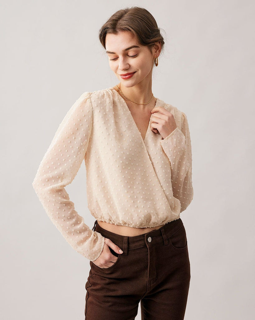 The Beige Solid Lace Trim Blouse & Reviews - Beige - Tops | RIHOAS