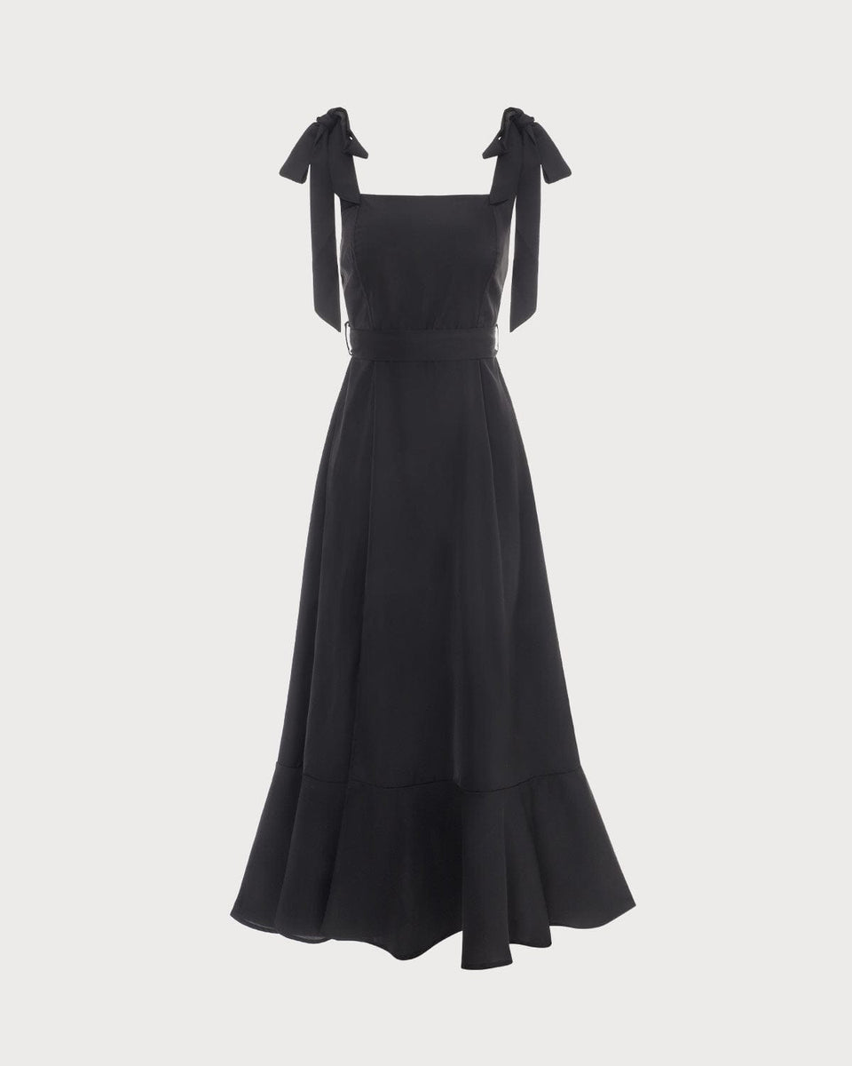 The Black Ruffle Hem Tie Strap Maxi Dress - Women's Black Ruffle Prom ...