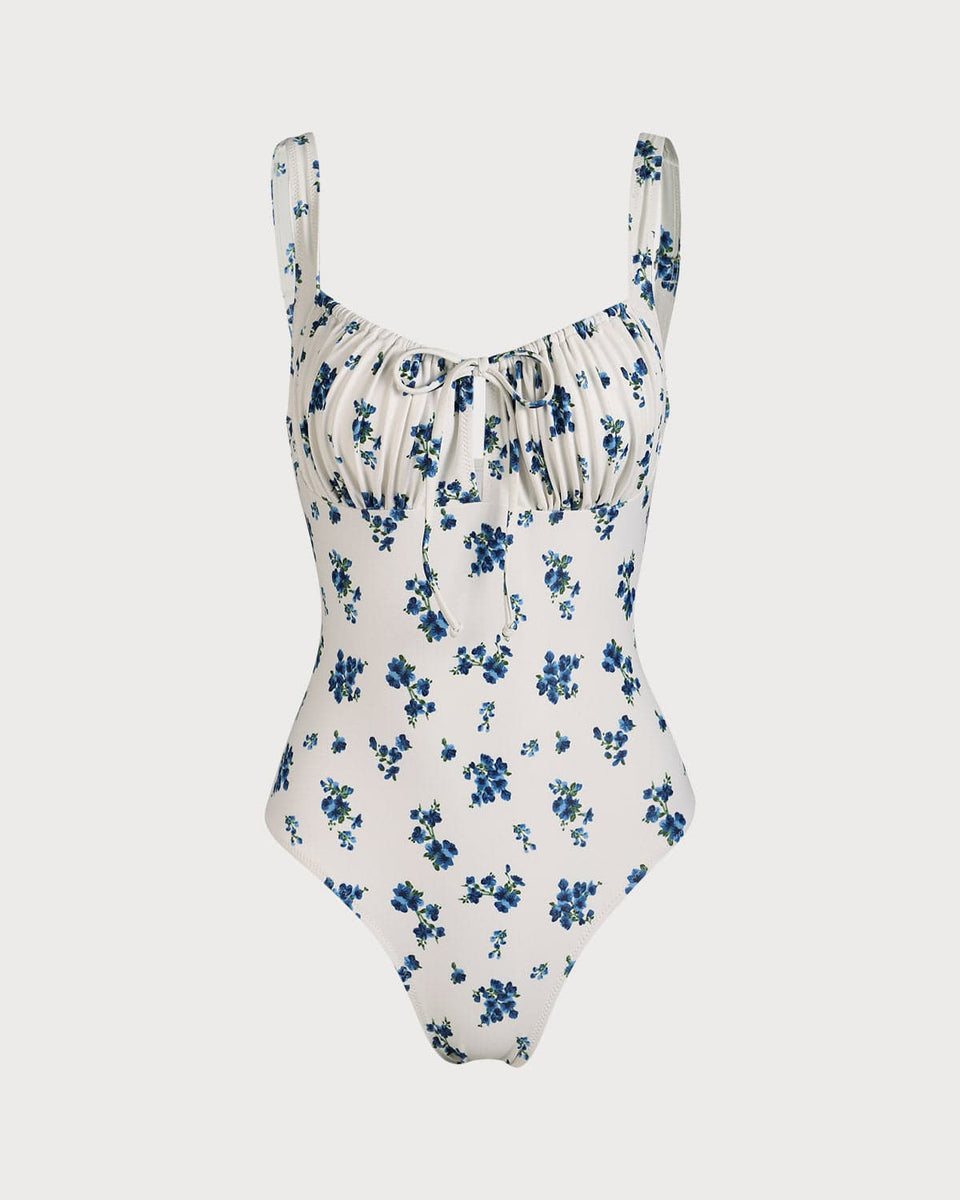 The Blue Floral Tie Front One-Piece Swimsuit & Reviews - Blue - One ...