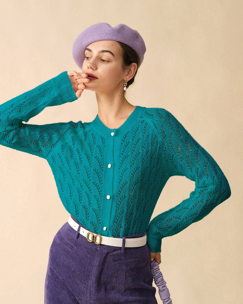 The Dark Green Lapel Ribbed Textured Knit Top