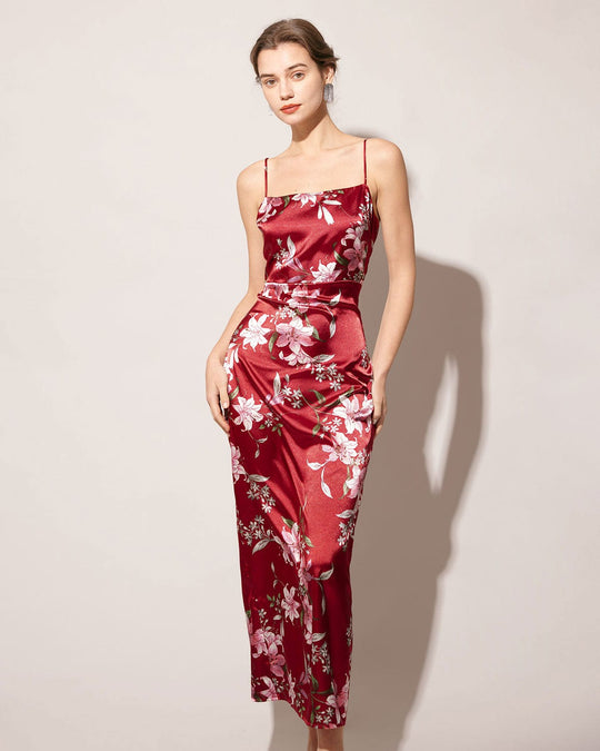 Red Floral Slit Maxi Dress