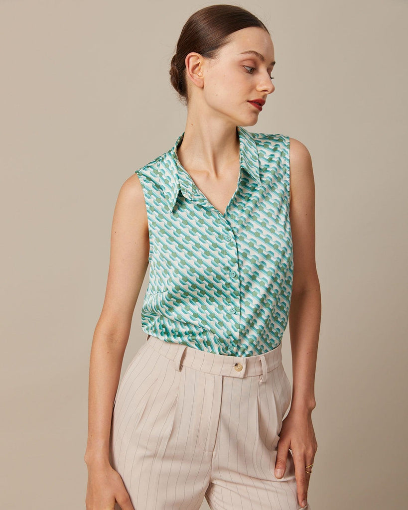 The Green Houndstooth Wide Leg Pants