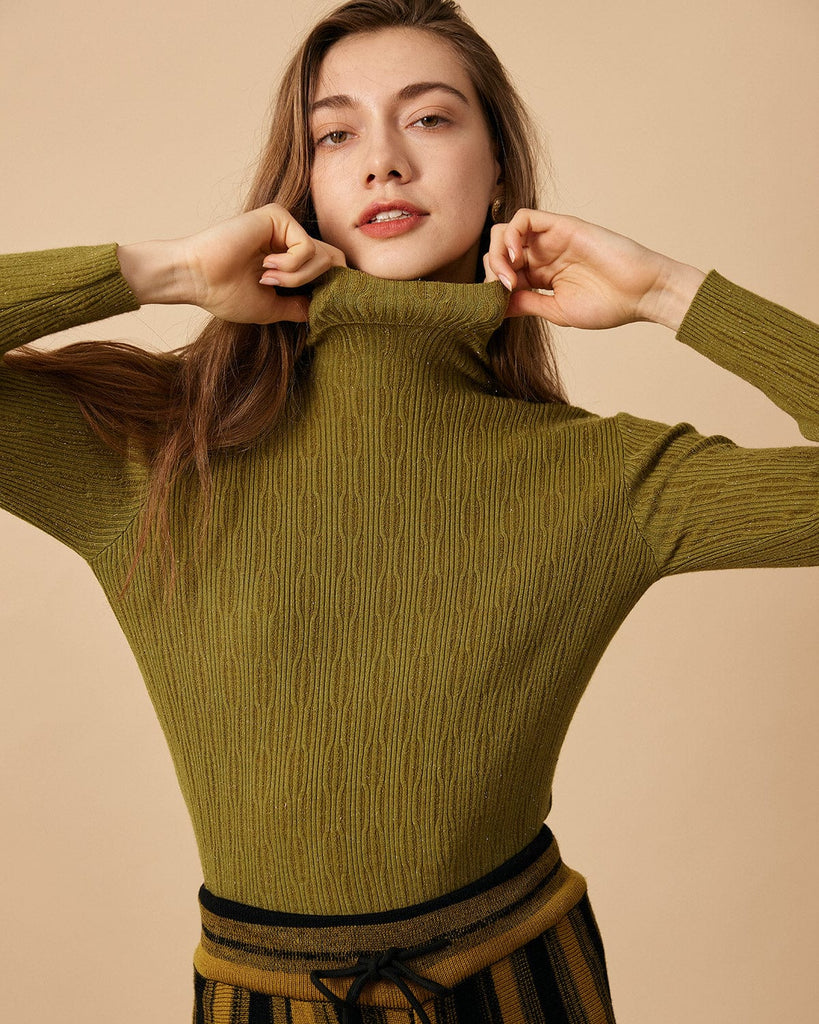 The Solid High Neck Knit Top & Reviews - Black,Green,Brown,Beige