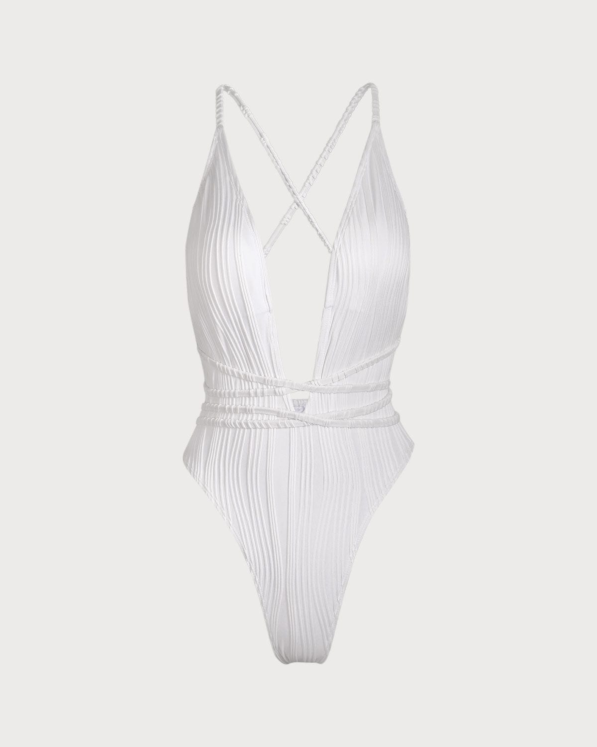 The White V Neck Criss-Cross One-Piece Swimsuit & Reviews - White - One ...