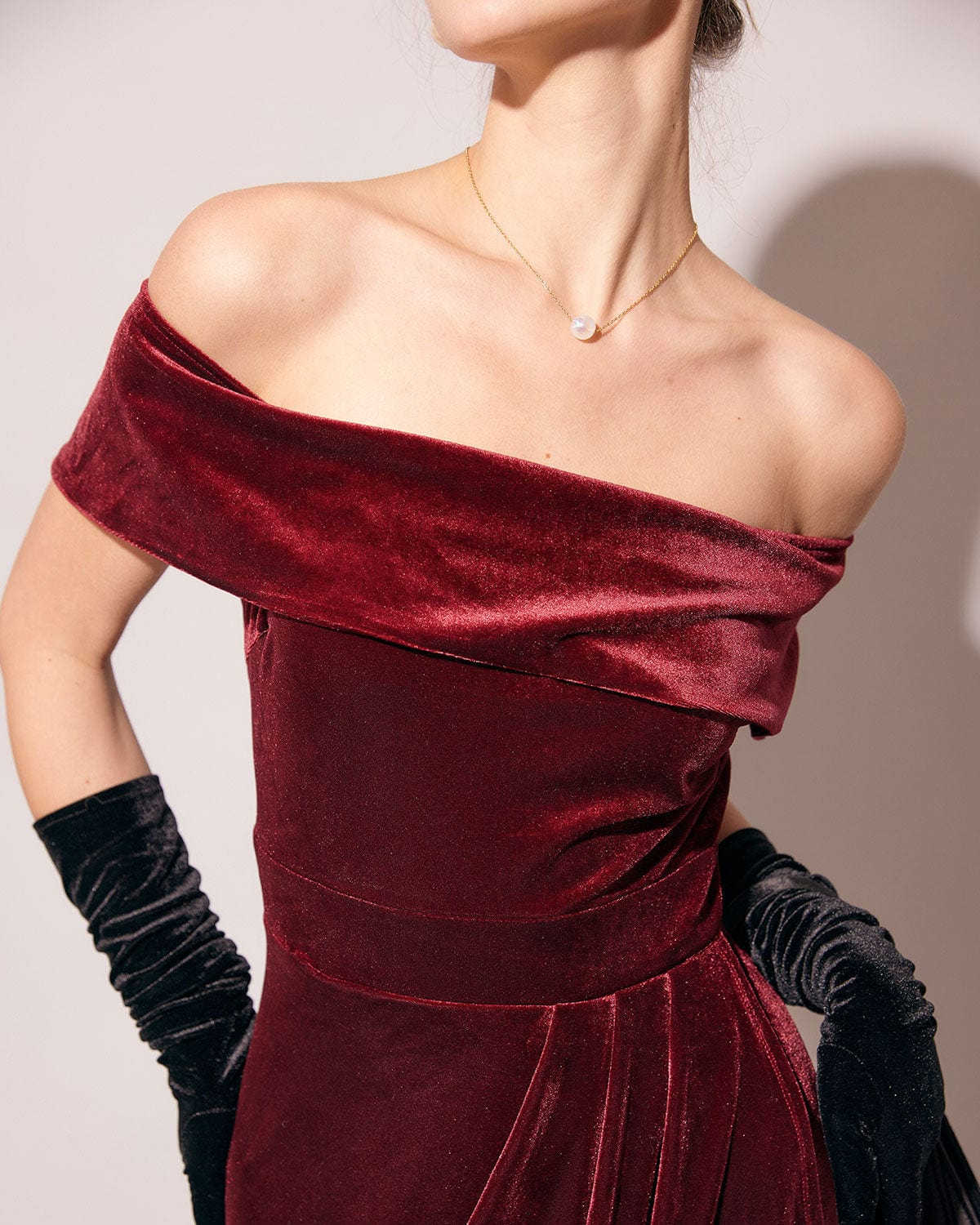 The Wine Red Off The Shoulder Ruched Velvet Midi Dress And Reviews Wine Red Dresses Rihoas