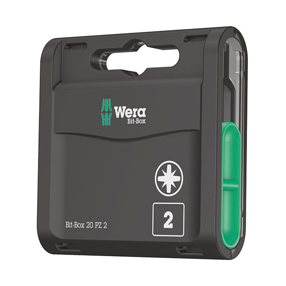 Wera Bit-Box 20 H Extra Hard Screwdriver Bits PZ2 x 25mm (20 Piece) - Aluminium Warehouse product image