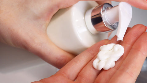 cream cleanser pump onto hand