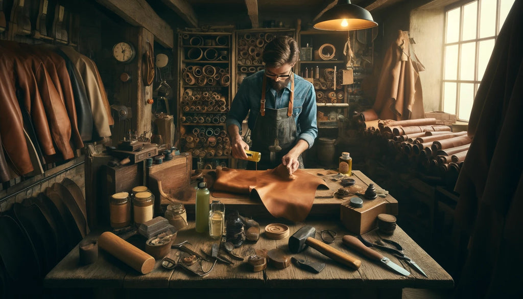 Men Applying Natural Oils to Leather for Softening