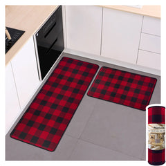 Matace Red and Black Washable Buffalo Plaid Kitchen Rugs