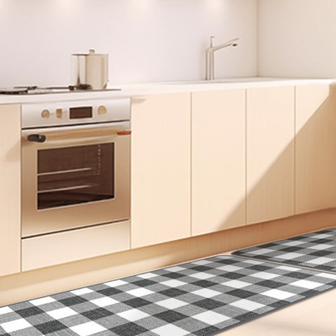 The grid kitchen mat is two sheets together.