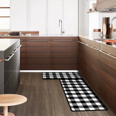 Black and white Checkered Kitchen Mats go well with wooden floors