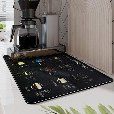 In a modern style coffee bar, Matace Coffee mat is laid under the coffee machine.