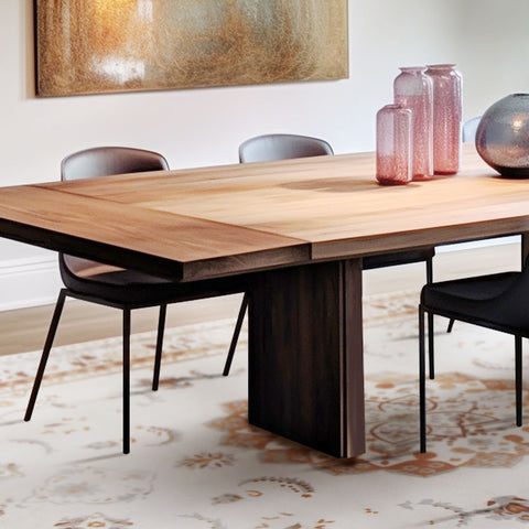 In an Insta-style dining room, its dining table is covered with Matace large table rugs.