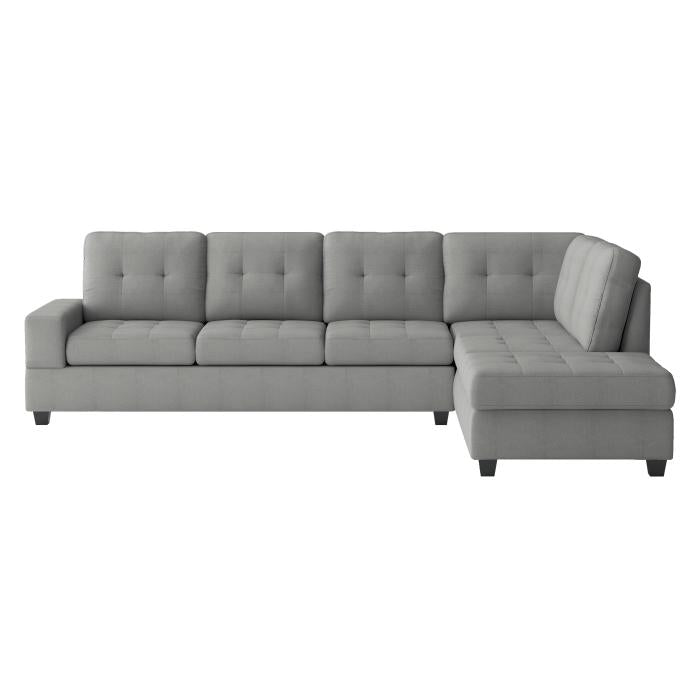 (2) 2-Piece Reversible Sectional - 9507GRYSC with Drop-Down Cup Holders