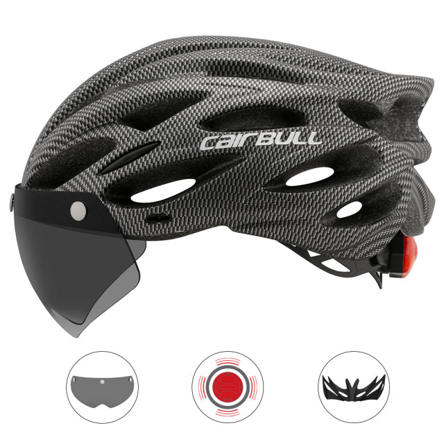 Ultralight Cycling Helmet with Goggle/Visor/Lamp 54-61 cm Adjustable
