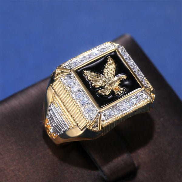 Metro Jewelry Men's Gold Ion Plated Stainless Steel and Cubic Zirconia Eagle  Ring