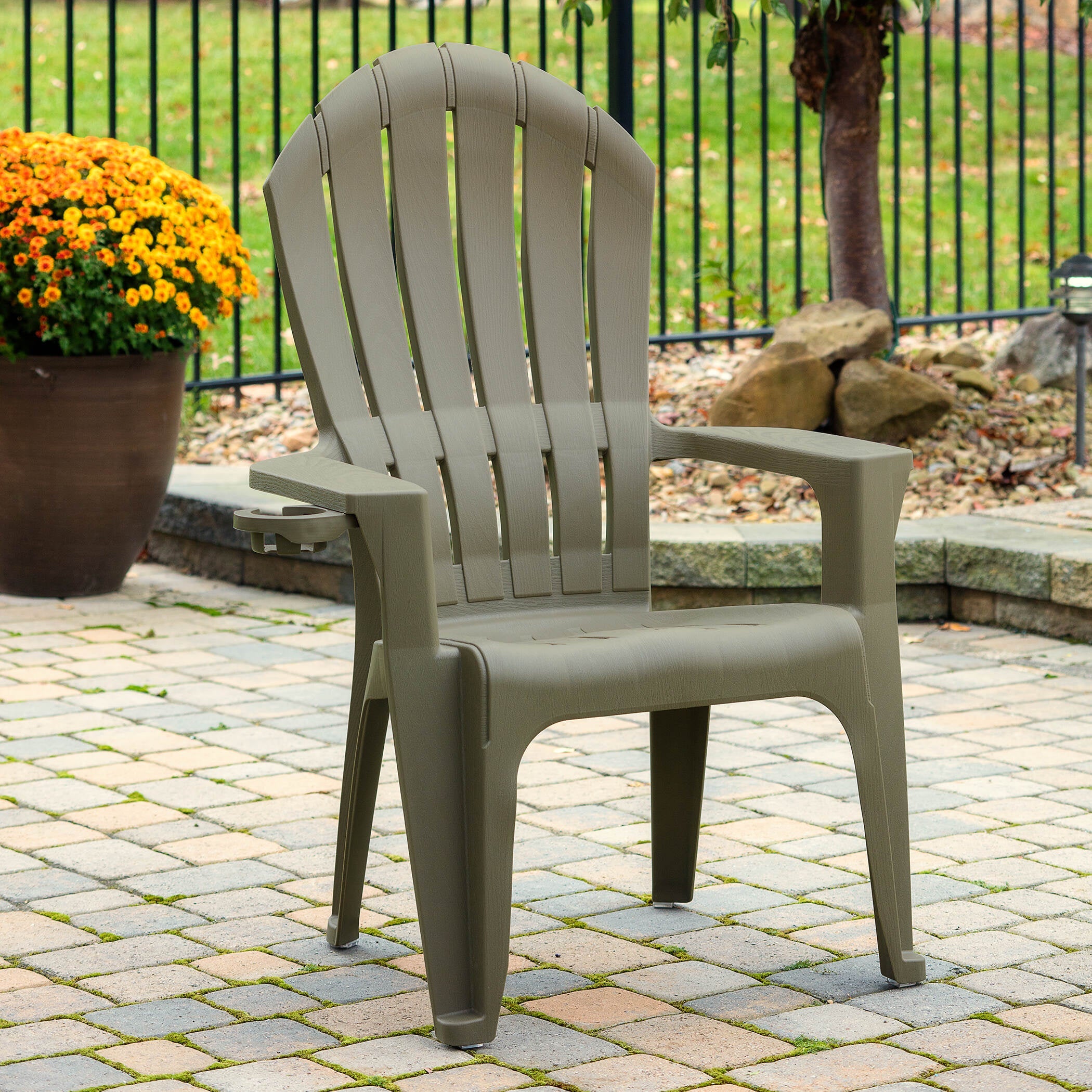 Adams Big Easy Outdoor Resin Adirondack Chair with Cup Holder, Gray