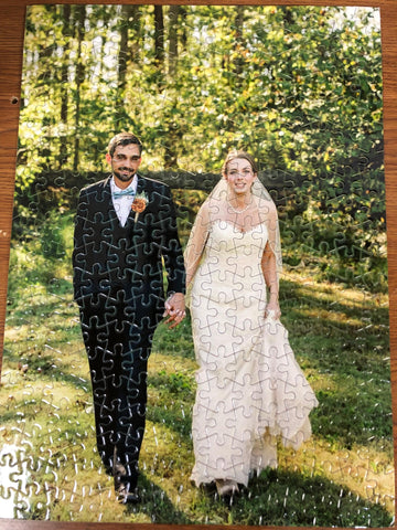 Custom jigsaw puzzle made from wedding day photos