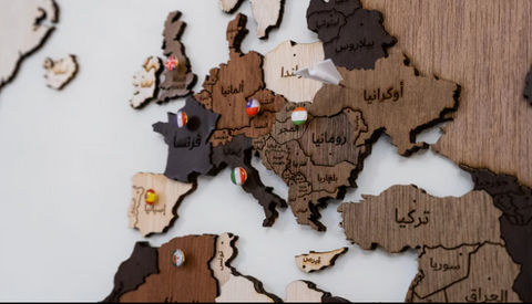 3D multi layer arabic wooden world map