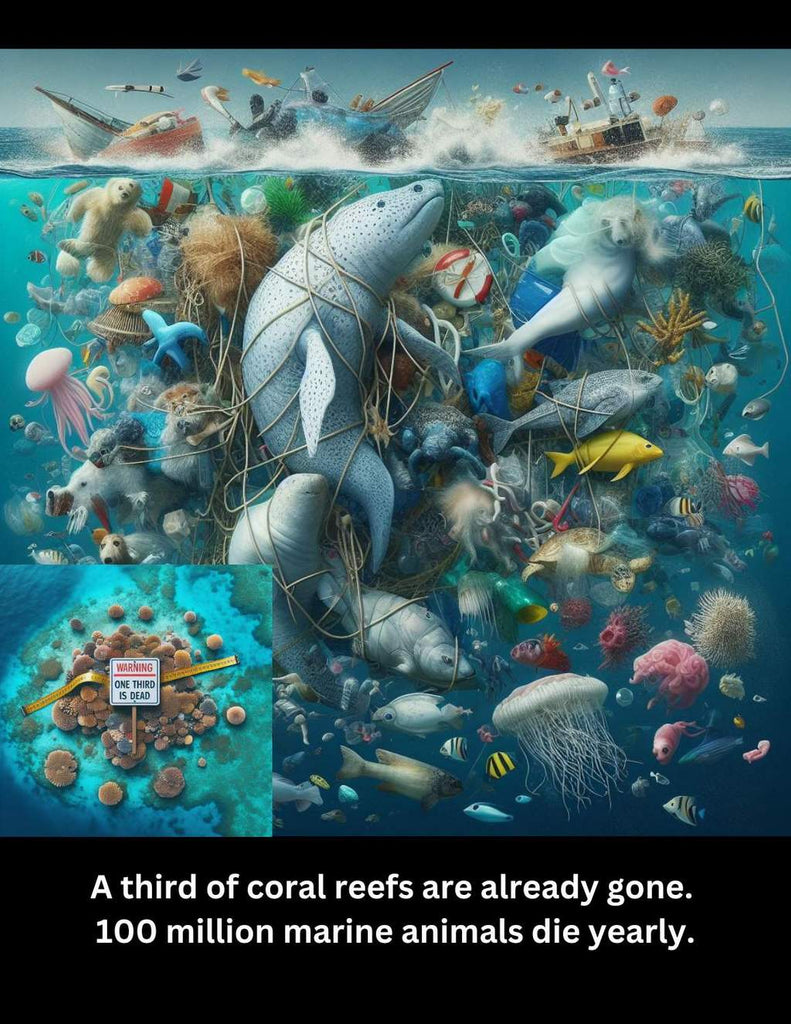 A third of coral reefs are already gone.  100 million marine animals die yearly.