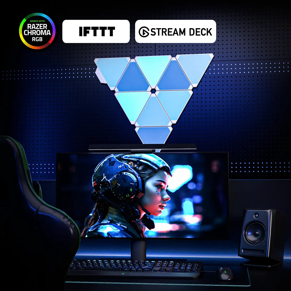 Cololight Pro rgb triangle wall panels works with Razer Chroma