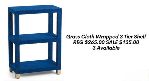 Blue Grasscloth 3 tier shelf