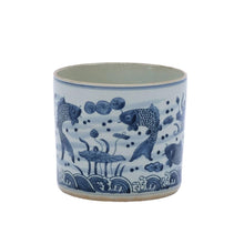 Chinoiserie Blue and White Porcelain Orchid Pot, Fish Motif