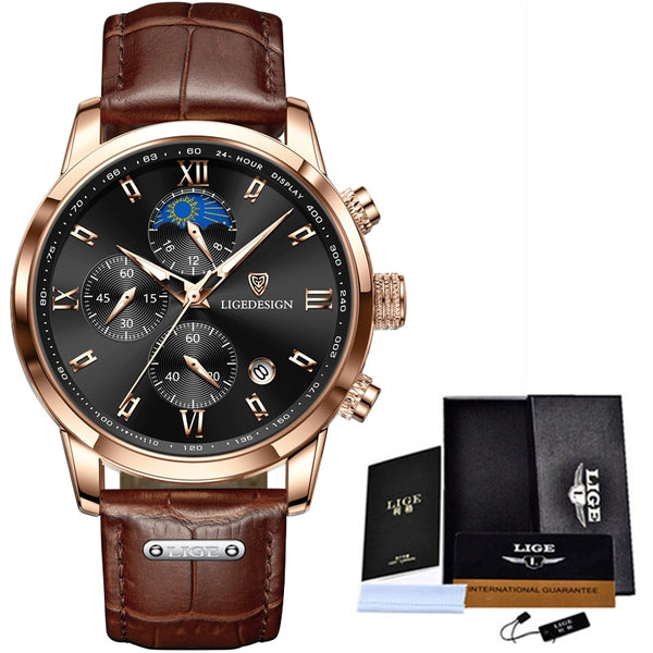 LIGE Mens Watches Top Luxury Brand Waterproof Sport Wrist Watch