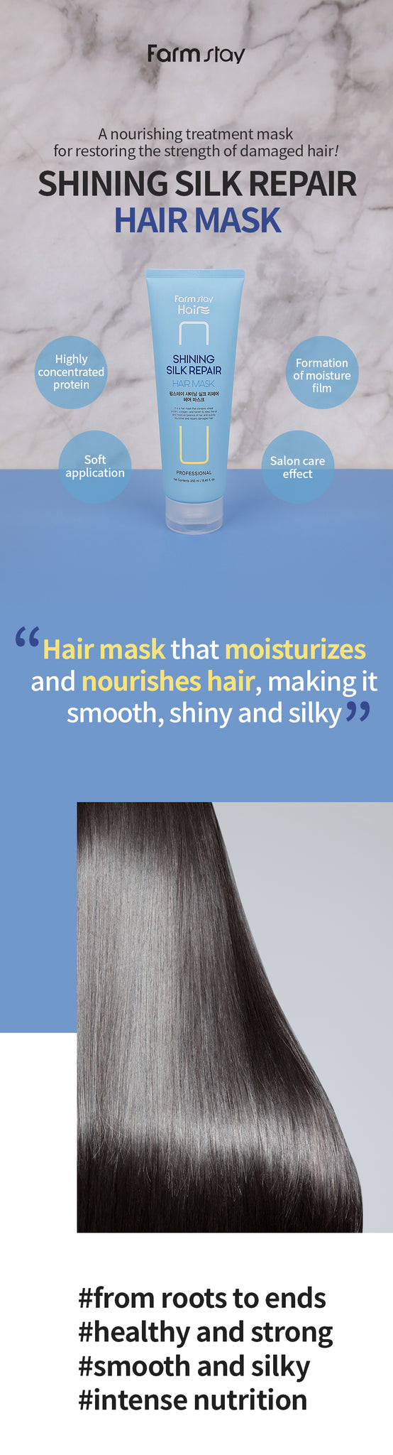 Farmstay Shining Silk Repair Hair Mask - Korea Korean Hair care Treatment Damaged Hair - Ushops