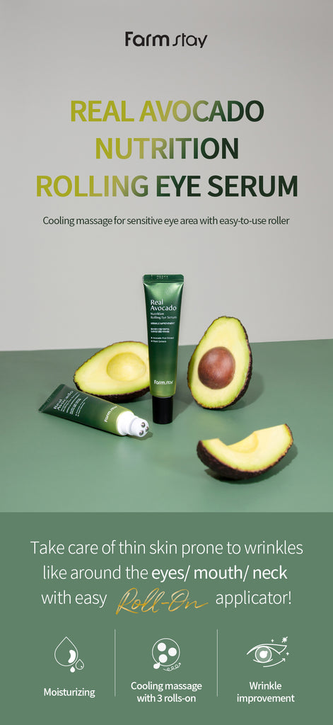 Farmstay Real Avocado Nutrition Rolling Eye Serum - Eye Cream Care Korea Korean - Ushops