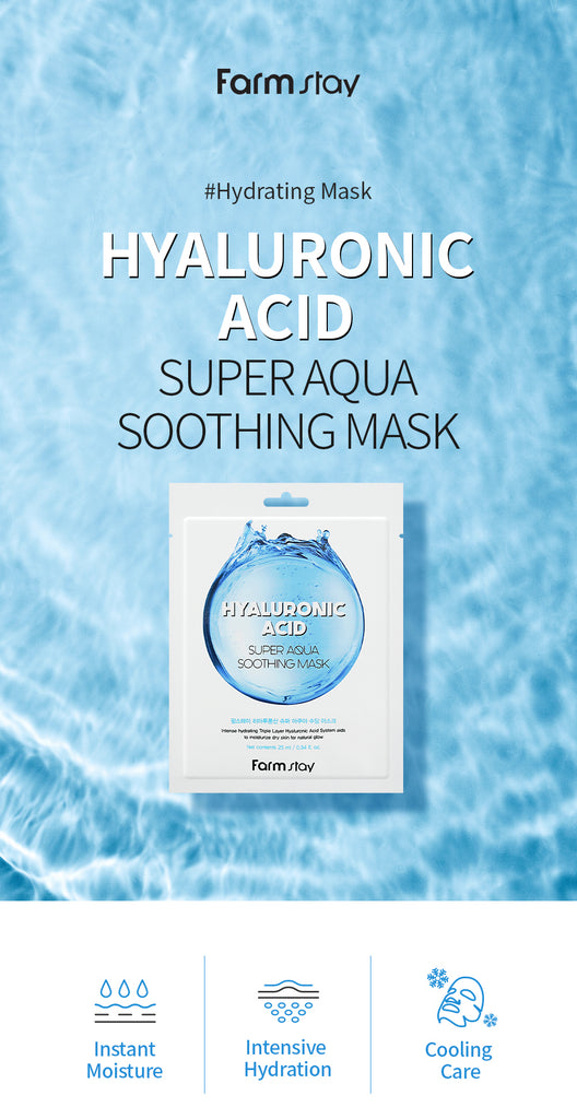 Farmstay Hyaluronic Acid Super Aqua Soothing Mask - Korean Korea Face Mask Sheet Care - Ushops