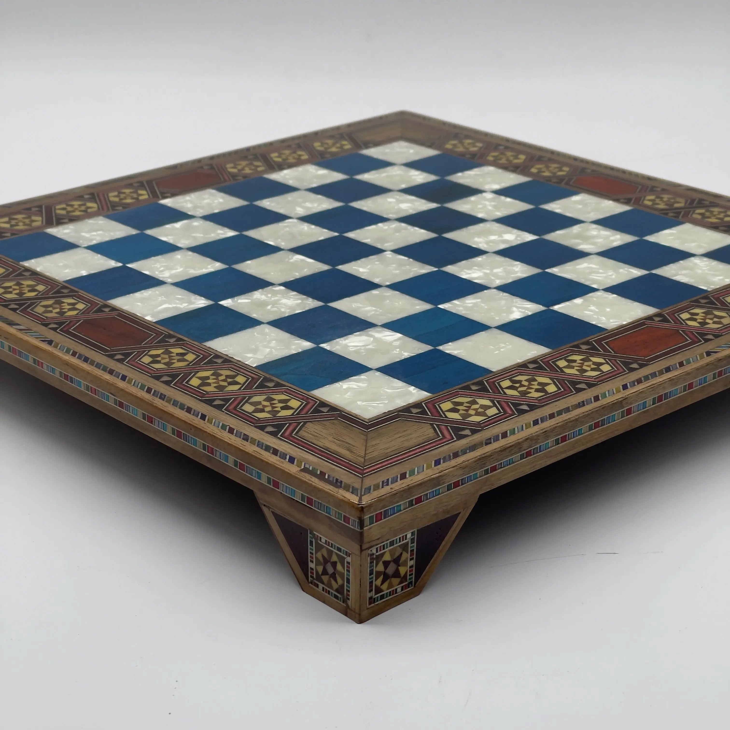 Blue Handmade Luxury Wooden Chess Board with Legs