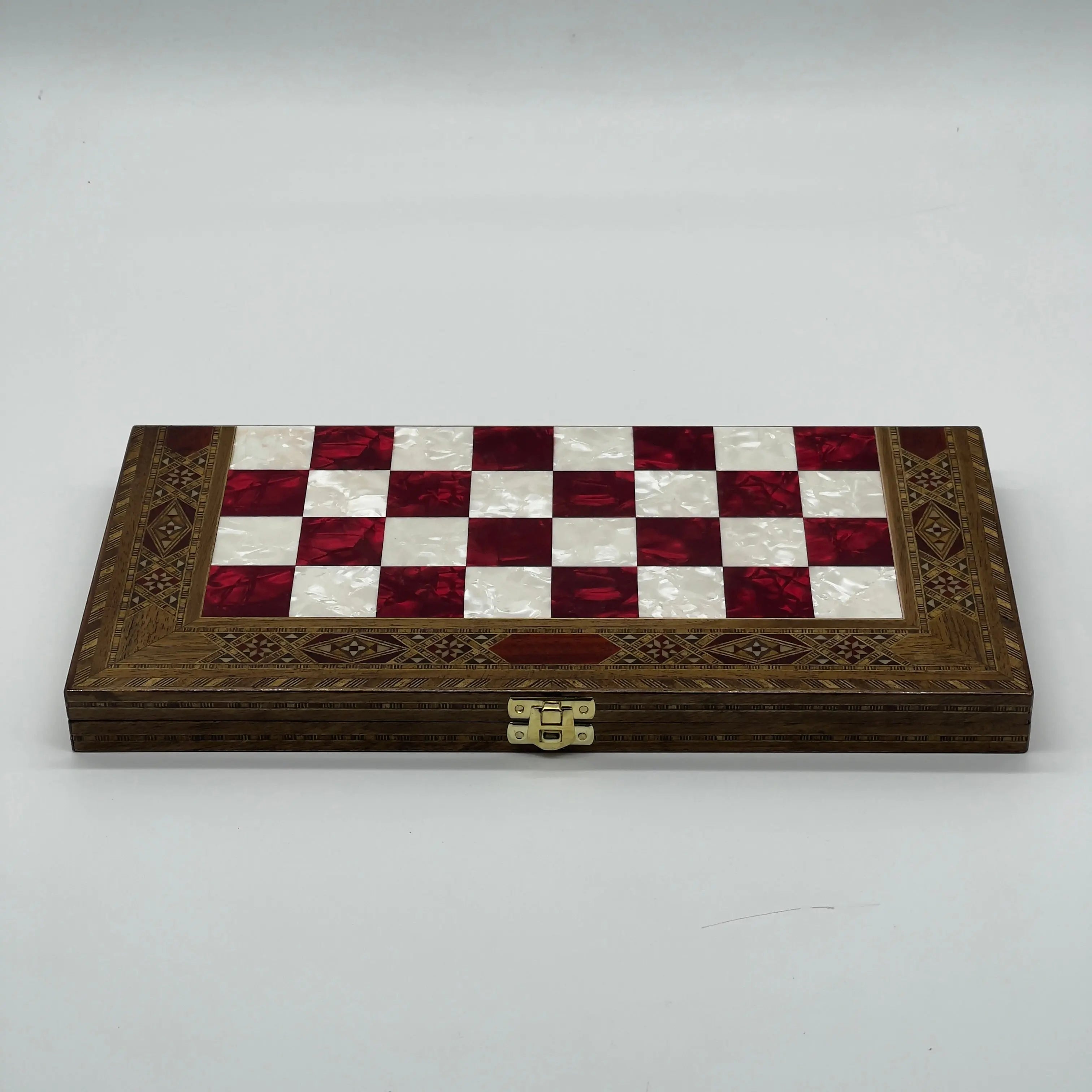 Handmade Luxury Wooden Folding Red Small Chess Board