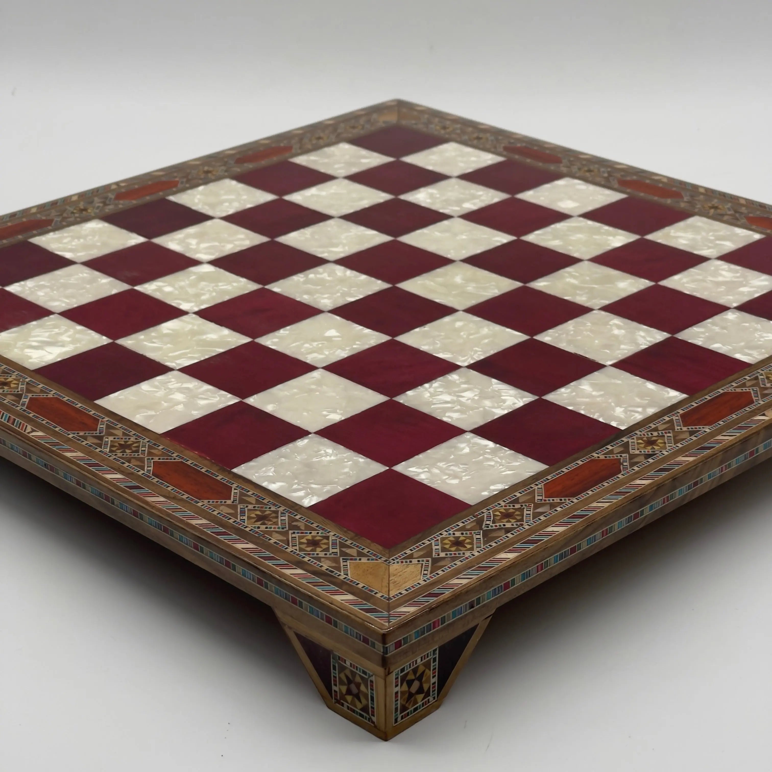 Large Handmade Luxury Red Wooden Chess Board with Legs