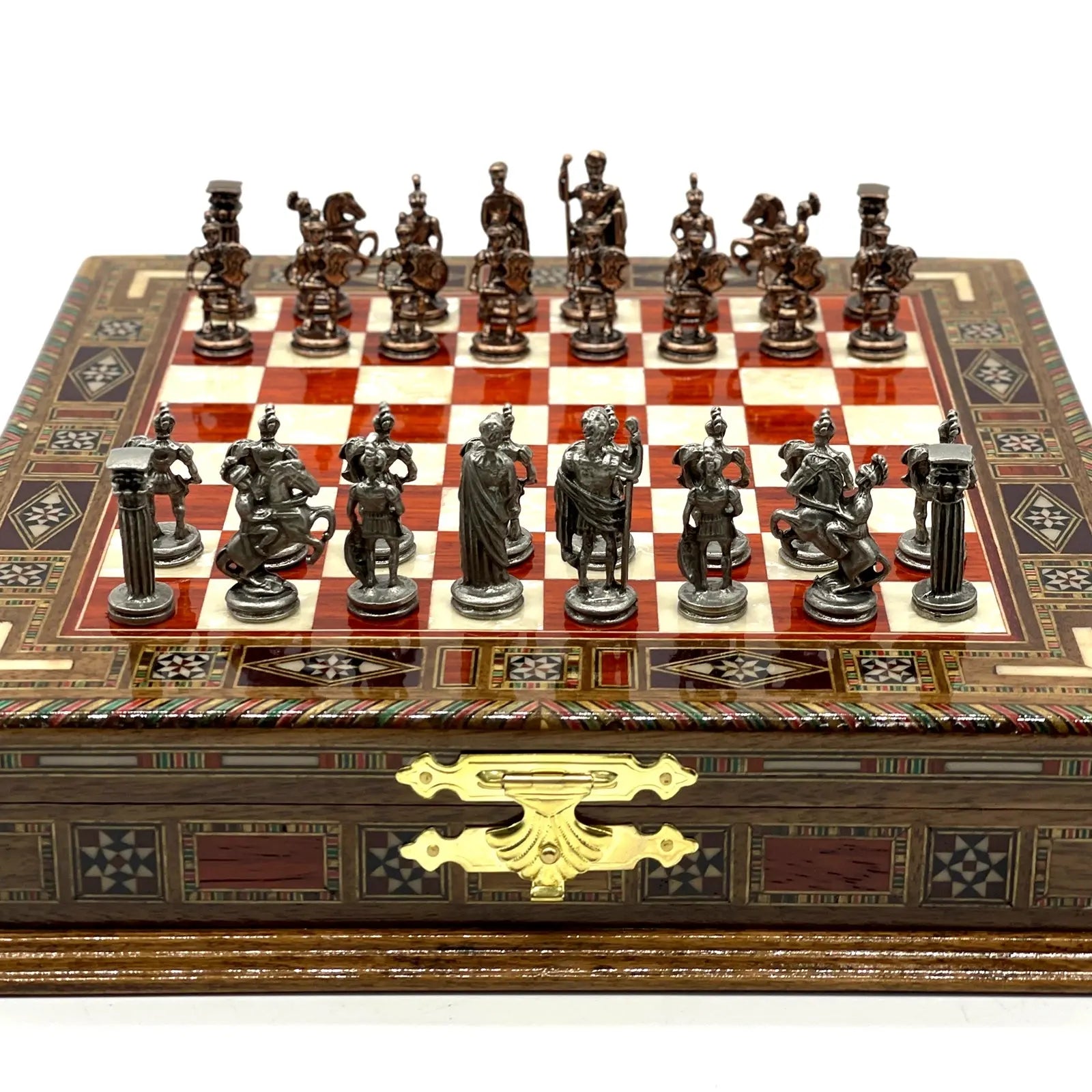 9" 11" Mini Rosewood Handmade Wooden Chess Set with Metal Chess Pieces