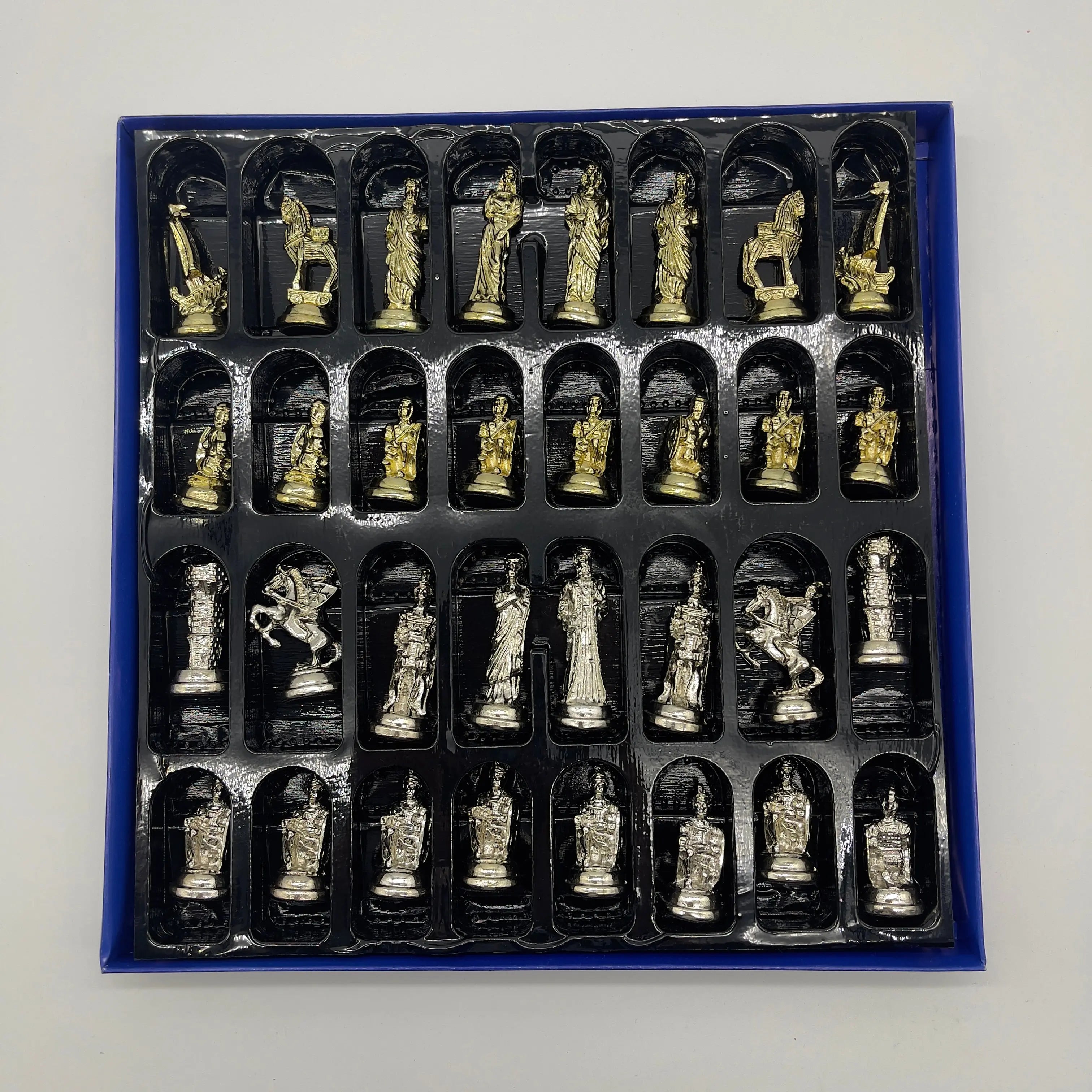 Handmade Gold-Silver Trojan Theme Metal Chess Pieces