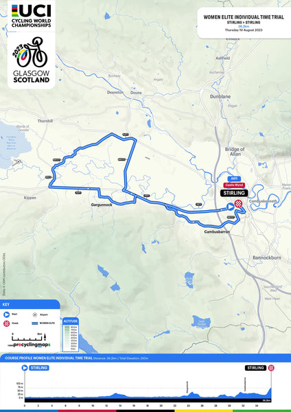 Recorrido de la contrarreloj femenina de élite en los Campeonatos del Mundo de Ciclismo de 2023 en Glasgow