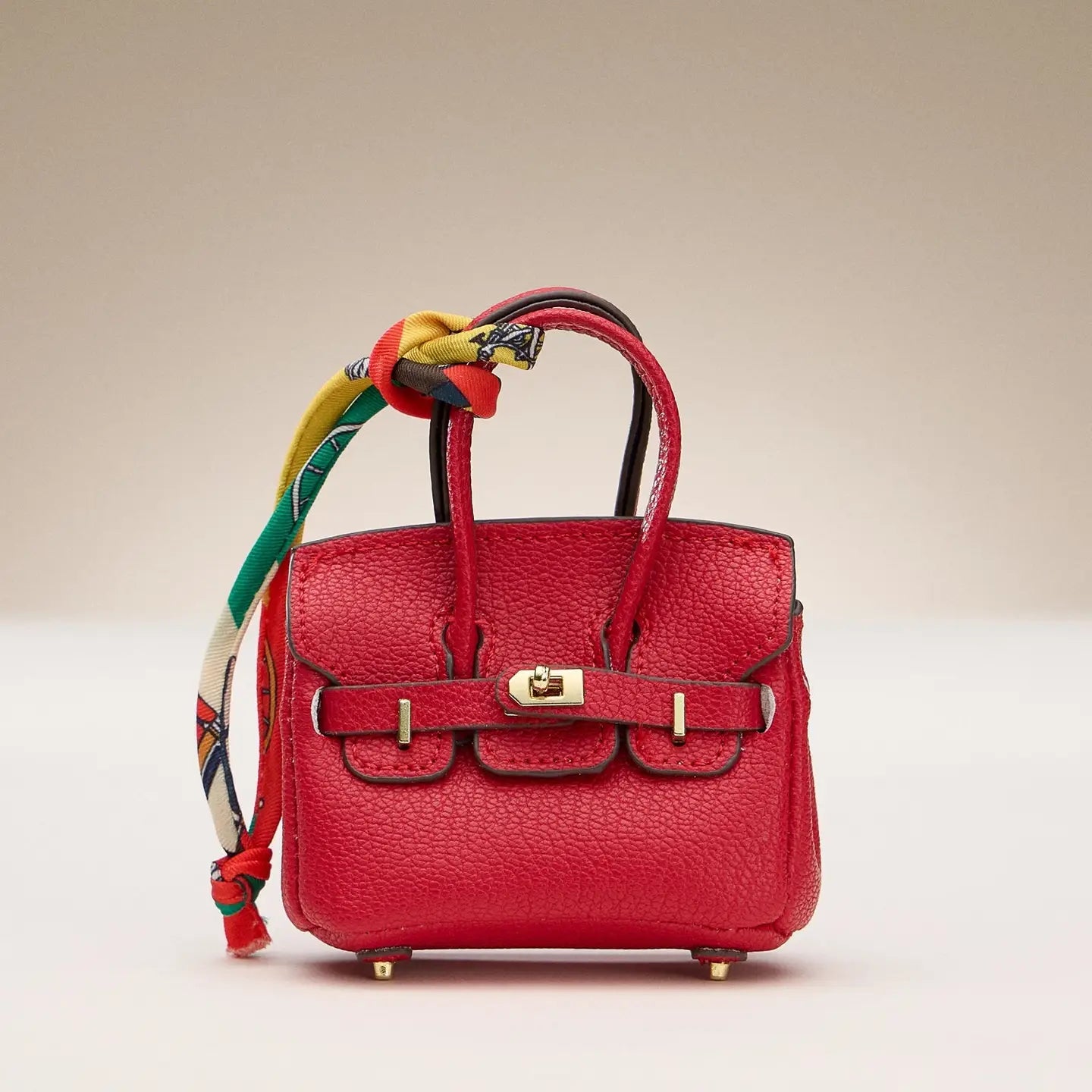 Mini Faux Leather Bag Charm with Scarf Detail