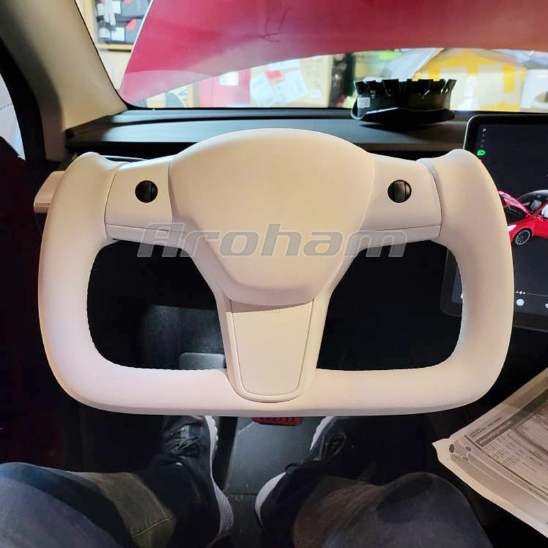 Yoke Steering Wheel White Leather And Special Design Customized For Tesla M3 2017 2018 2019 2020 2021 2022 For Model 3 Model Y